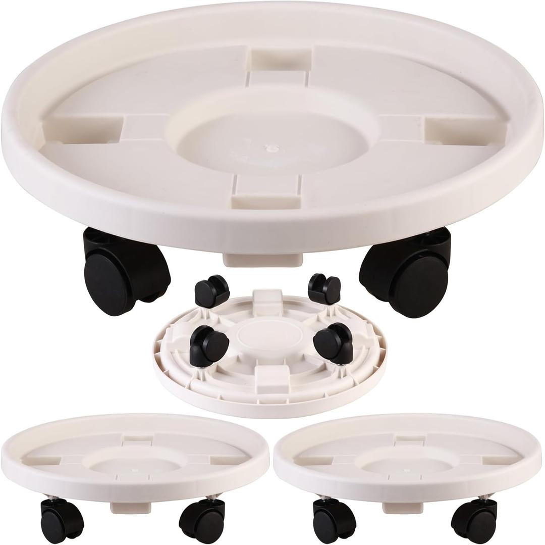 3 Pack Large Plant Caddy with Wheels 15.8" Rolling Plant Stands Heavy-duty Plastic Plant Roller Base Pot Movers Plant Saucer on Wheels Indoor Outdoor Plant Dolly with Caster Planter Tray Coaster White