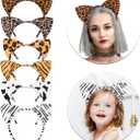 Lurrose 6pcs Plush Cheetah Leopard Grain Cat Ear Hairbands - Cosplay Hair Hoops and Headbands for Halloween, Festivals, Holidays