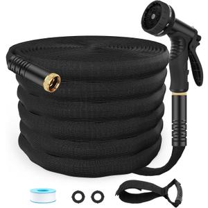 Flexible Garden Hose,Lightweight Water Hose with 10Function Spray,Portable Water Pipe Leak-Proof Kink Free Non-Shrinking Drinking Water Safe Hose Durable for Car Wash Patio Yard House (Black, 75FT)