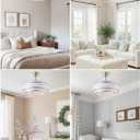 20" Caged Ceiling Fans with Lights and Remote, Fandelier Ceiling Fan with Light, Modern Bladeless Quiet Reversible Motor 6 Speeds for Bedroom, Nursery, Living Room, Silver