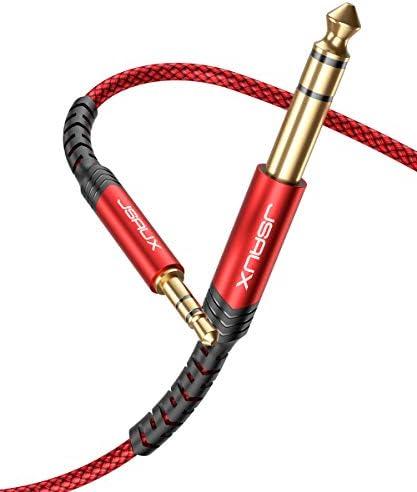 JSAUX 1/4 to 1/8 Cable Stereo Audio Cable 10FT, 6.35mm 1/4" Male to 3.5mm 1/8" Male TRS Bidirectional Stereo Audio Cable Jack for Guitar, Home Theater Devices, Speaker and Amplifiers-Red