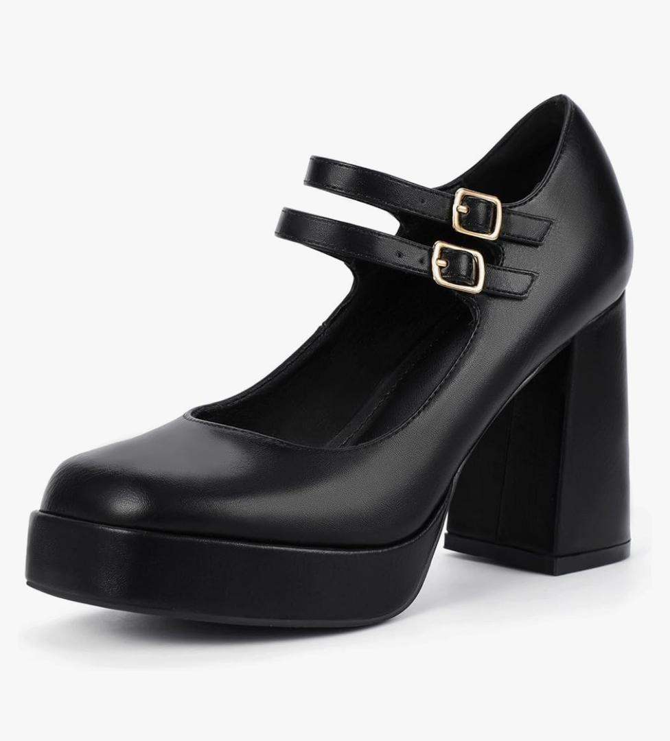 IDIFU IN4 Mary Jane Shoes Platform Chunky High Heels Closed Toe Dress Shoes for Women Wedding Work Business Homecoming Party Shoes Comfortable Casual Dressy Square Toe Heels Pumps 9