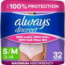 Always Discreet Adult Diapers for Women, Incontinence Underwear, Postpartum Essentials, Disposable Briefs, Max Absorbency, Bladder Leak Protection, Small/Medium, PCS 6