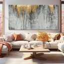 Grey Abstract Canvas Wall Art for Living Room Modern Gold Painting Large Wall Pictures Prints for Bedroom Wall Decor 40x80cm(16x31in Withframe