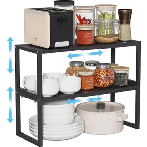 2 Pack Expandable Kitchen Cabinet Shelves Organizer,Heavy Duty Metal Shelving Units and Storage,Stackable Adjustable Kitchen Storage Organization Shelves Rack for Counter Cupboard Pantry,Length:20.5"