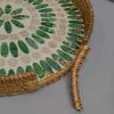 YANGQIHOME Round Serving Tray With Decorative Mother of Pearl Inlay, Rattan Wicker for Home Decor, Table Decor, Gifts, Dining, Woven for Food, Fruit, Coffee, 11.8 Inch (Green/White)