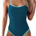 Eomenie Women's One Piece Swimsuit Tummy Control Slimming Bathing Suit Color Block Spaghetti Strap 1 Piece Swim Suit Swimwear M