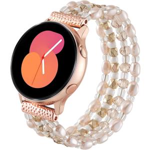 VISOOM Unique Beaded Bracelet Compatible for Samsung Galaxy Watch 8/7/6/5/4 40/44mm Bands/Active 2 Watch 4 Classic 42mm Band Women, 20mm Handmade Cute Stretchy Boho Bracelet for Galaxy Watch 5 pro (Small, Champagne Gold)