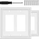 White Decorative Double Decorator Switch Covers Wall Plate, Natural Material Rocker Switch Plates for Receptacle, GFCI Outlet, Dimmer Switch - Modern Style (2 Gang Decorator 2 Pack)