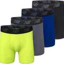 New Balance Men's Mesh 5" No-FLY Boxer Brief (4-Pack) (Large, Black/Hi-lite/Team Royal/Lead)