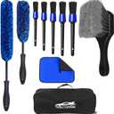 NIKCOSMK 10Pcs Wheel Brush Kit for Cleaning Wheel and Tire, Wheel and Rim Brush, Car Detailing Brushes, Tire Brush, Bendable & Durable Car Wheel Rim Cleaner Brush Set,Car Cleaning Brush Supplies Kit (Blue)