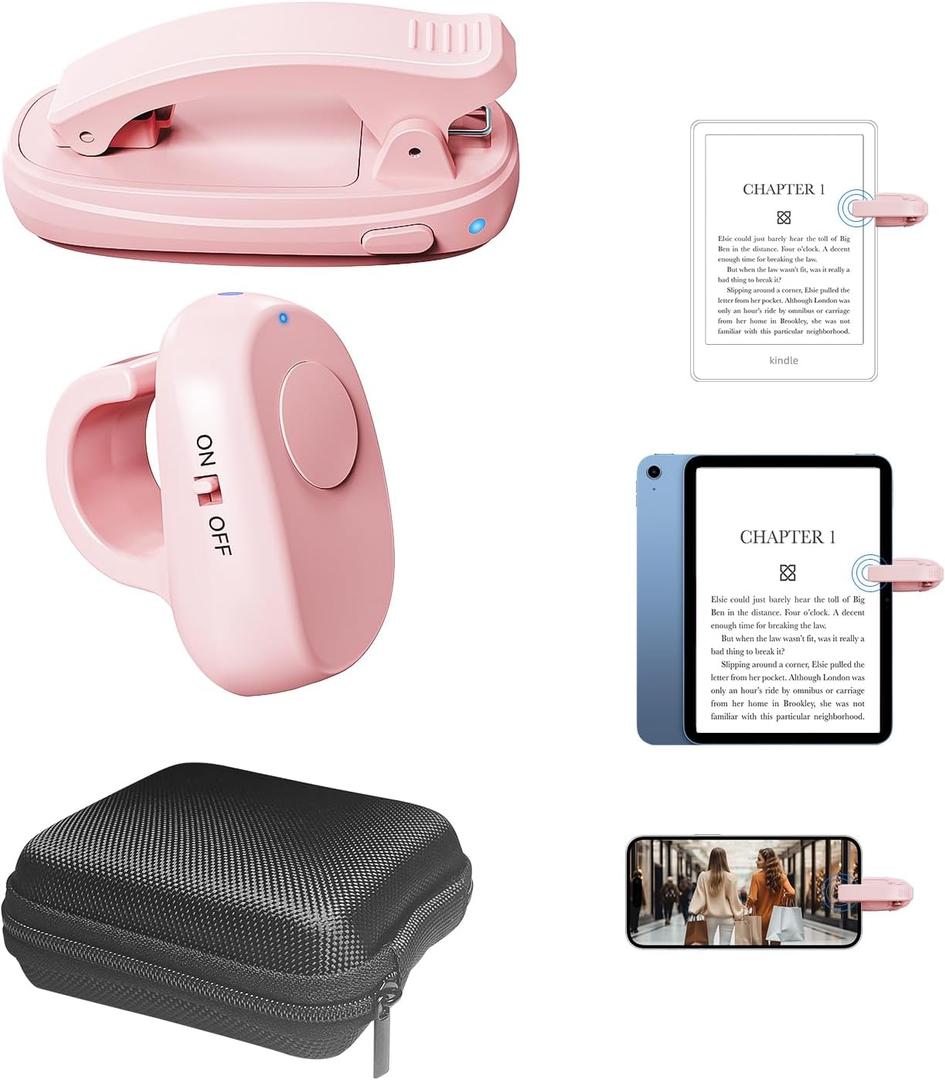 Kindle Page Turner Ring Finger-Wear Click Controller for Comfortable One-Hand Page Turning, Ring Style Design for Reading in Bed or on The CouchPink