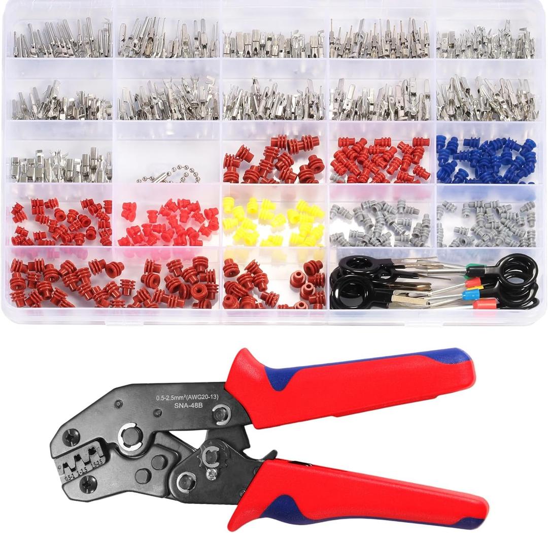 26 Types Automotive Wire Pin Connectors Kit, 1/1.5/1.8/2.2/2.3/2.8/3.5mm Non Insulated Terminal Pin Kit, Wiring Connectors Kit With Crimping Tool and Removal Tool