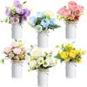 Wavwavw 6 Pcs Spring Table Centerpieces Peonies Artificial Flowers with Vase Purple Pink Blue Yellow Fake Floral Bouquet Arrangement Spring Summer Decorations for Home Dining Table Wedding Party Decor