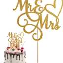 Mr & Mrs Cake Topper Bride and Groom Sign Toppers Gold Glitter Love Cake Decorations for Wedding Engaged Anniversary Letter Cupcake Topper Theme Party Supplies
