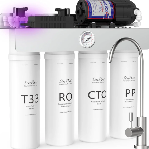 SimPure T1-400 8 Stage 400GPD Under Sink Tankless RO System Nearly 0 TDS