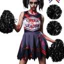 JenPen Scary Halloween Cheerleader Outfit for Bloody Cheerleader Costume Bow Purple Black Dress up Cosplay Party (5-7 Years)