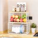 2 Pack Trash Bag Dispenser, Trash Bag Holder with Bamboo Top, Garbage Bag Dispenser, Storage Stackable for Kitchen Laundry Organizers Countertop Organization, White