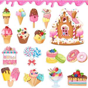 Faccito 48 Pcs Candy Cutouts Ice Cream Party Decorations Birthday Large Candy Cutouts for Classroom Bulletin Board Set Ice Cream Classroom Decorations Dessert Birthday Party Decor