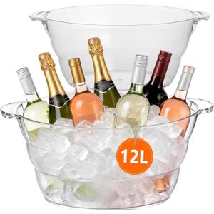 12L Clear Ice Buckets for Parties 2 Pack 18.5"×11.2"×9.1" 