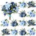 Zeyune 12 Bundles Gradient Blue Artificial Flowers Peonies Silk Dahlia Faux Rose Fake Chamomile Hydrangea Bouquet Floral Arrangements Bulk for Home Vase Wedding Party Table Centerpiece (Peonies)