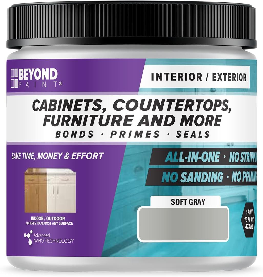 Beyond Paint All-in-One Refinishing Paint, No Sanding, Matte Finish for Cabinets, Countertops, Furniture and Doors, 1 Pint, Soft Gray