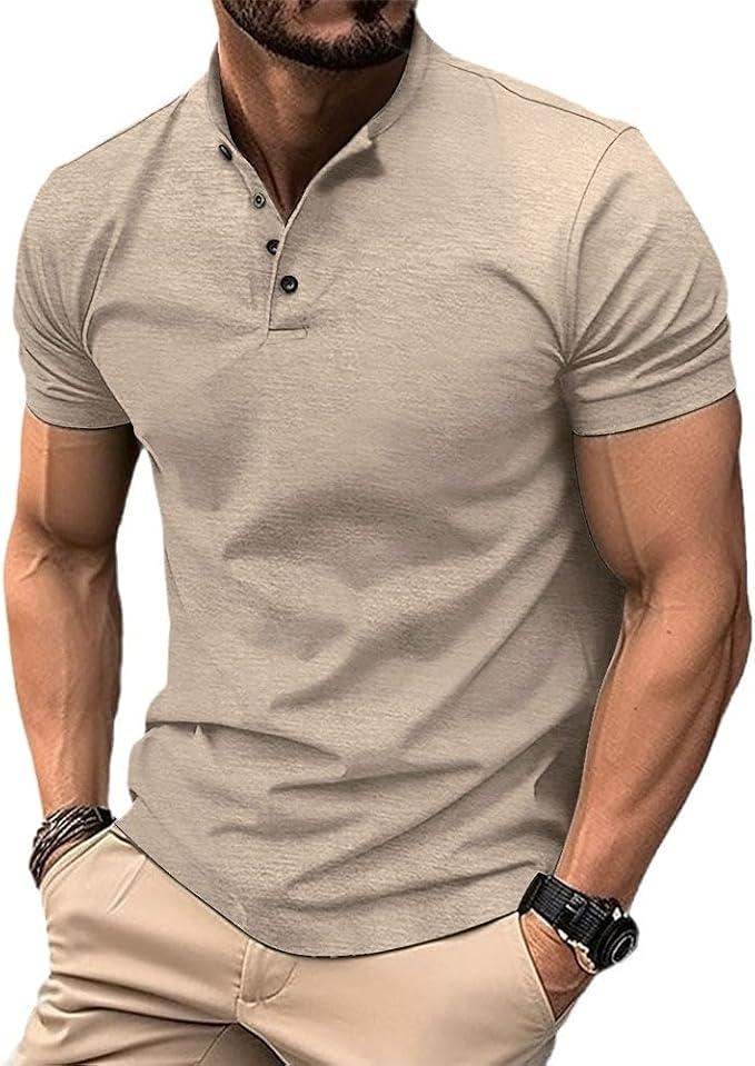 Men's Short Sleeve Henley Shirt - Premium Fitted for Men - Comfortable Casual Daily Wear