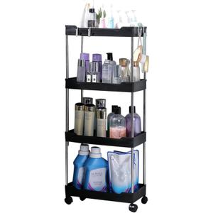 Rolling Utility Cart on Wheels,Large Capacity Multiple Layers Design Multifunctional Storage Shelves Rolling Cart Organizer,Utility Rolling Storage Cart Trolley for Warehouse Garage Black 4