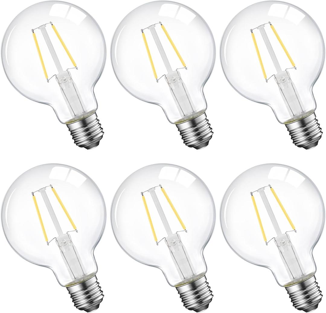 Dimmable LED Edison Light Bulb, G25 (G80) Globe Bulb, 60W Equivalent, 4000K Cool White, Christmas Light, E26 Standard Base, ETL Listed, 6-Pack