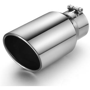 Exhaust Tip 4" Inlet 6" Outlet 12" Long, High Performance Stainless Steel, Rustproof Polished Finish, Rolled Angle Cut, Bolt-On Diesel Tail Pipe, Universal for Car Truck