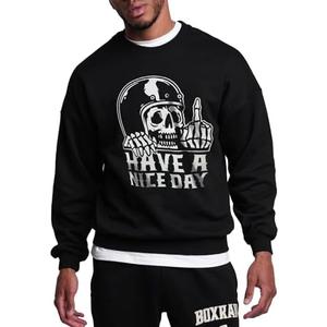 EHOMIHOM Men's Skeleton Vintage Skull Crewneck Halloween Sweatshirt XL
