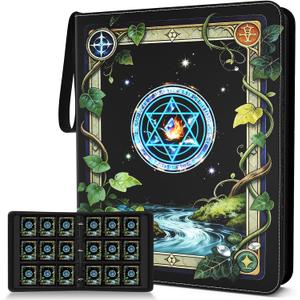 Trading Card Binder, Card Collection Binder 9 Pocket with 50 Removable Sleeves 900-Pocket Compact 3-Ring Zipper Album, Durable Trading Card Holder for TCG/MTG Collectors (Elemental ring)