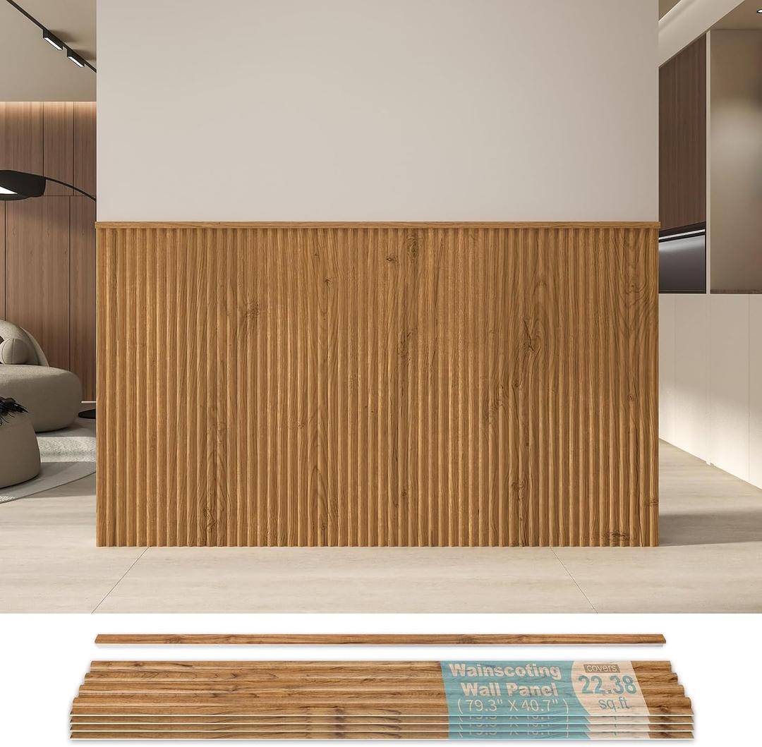 Art3d Wainscoting Panels, Beaded Polystyrene Wall Board for Interior Wall Dcor, 79.3 Wide X 40.7 high, Covers 22.38 sq.ft, Teak