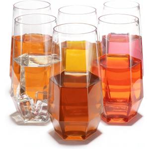 Goodluck 48 Clear Pack Diamond Unbreakable Stemless Plastic Glasses 9 Oz BPA-Free, Durable Disposable Wine/Champagne Flutes for Toasting & Cocktails, Ideal for Weddings, Bars, Events & Celebrations