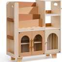 ROBUD Toy Storage Organizer, All-in-One Toy Organizers and Storage, Kids Wooden Bookshelf with 6 Storage compartments, Toy Chest Shelf Organizer for Playroom Bedroom, Caramel, 31.2 Inches X 11.6 Inches X 35 Inches