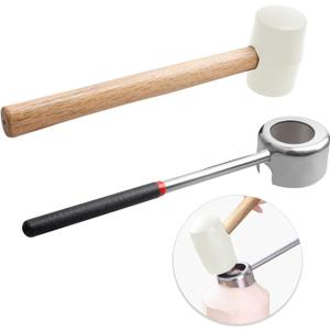 Coconut Opener Tools with Hammer, Super Safe & Easy to Open Young Coconuts Tool, Food Grade Stainless Steel Coconut Opener Set, Rubber Mallet with Handle(White)