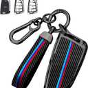 for BMW Key Fob Cover with Keychain, Carbon Fiber Metal Key Fob Case Fit for BMW X3 X5 X6 X1 X7 X2 GT 5 7 2 6 Series, Blade Shape Full Protection Key Shell Accessories for Man Woman