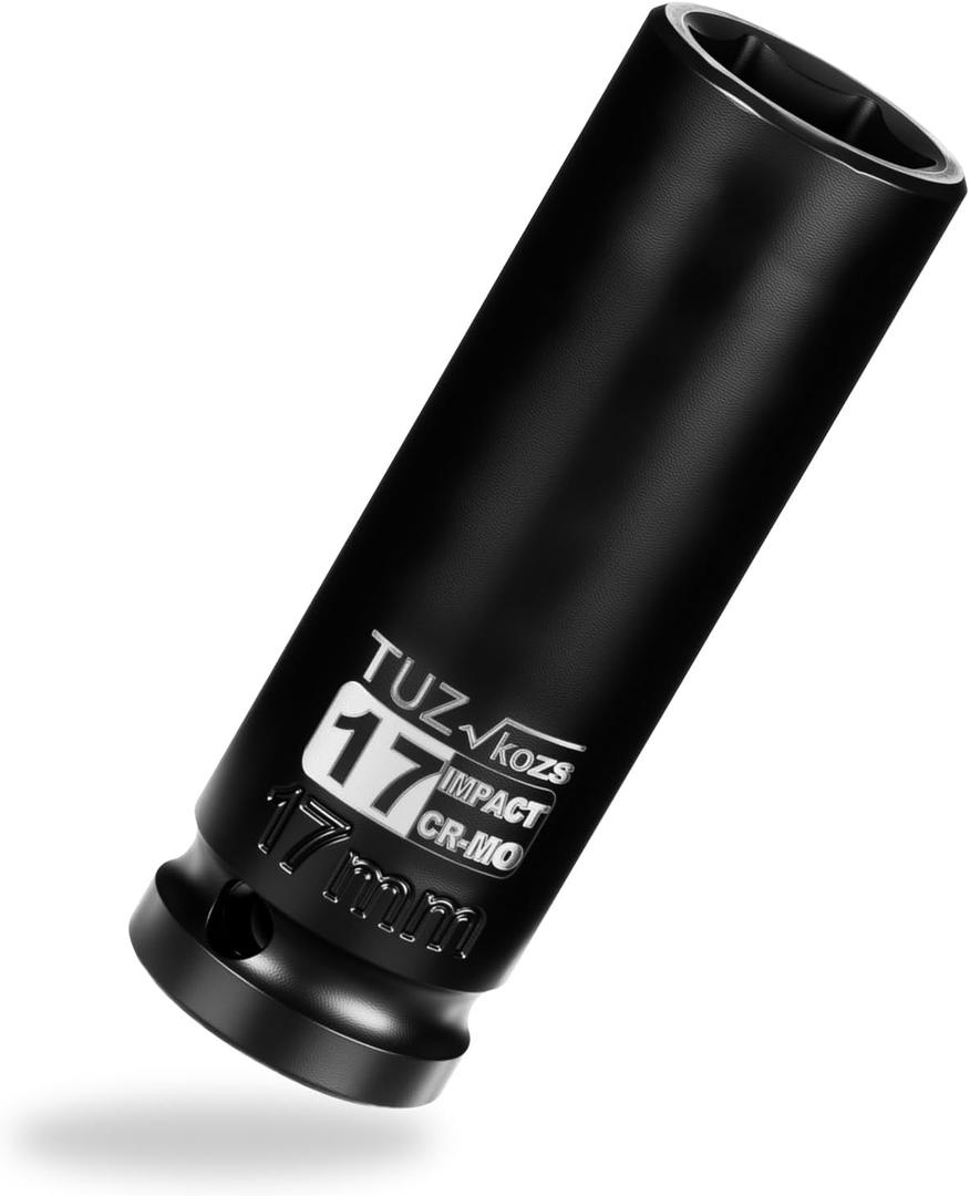 2 x 1/2 Inch Drive 17mm Deep Metric Impact Socket,CR-MO,6 Point Radius Corner Design,Square Chamfered Opening,Axle Nut Impact Grade Socket for Easy Removal