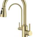 APPASO Kitchen Faucet with Water Filter (Without Water Filtration Device), 2 Handle 3 Way Gold Kitchen Sink Faucet, High Arch 3 Hole Kitchen Faucet with Pull Down Sprayer - 3 in 1 Faucet