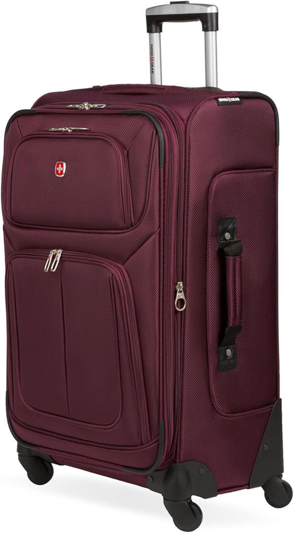 SwissGear Sion Softside Expandable Luggage  Medium Checked Suitcase with 360 Degree Wheels & Retractable Handle  25 Inch, Perfect for 1-7 Night Trips  Merlot