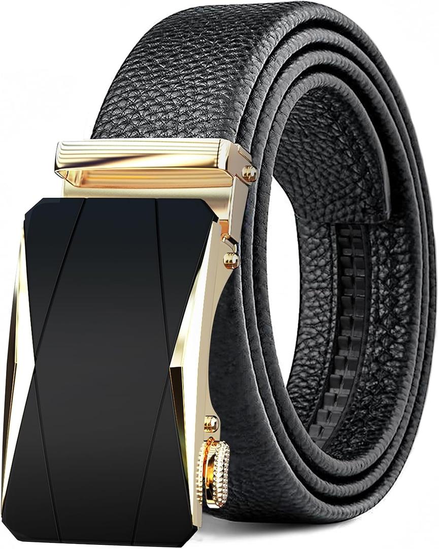Men's Belt,Leather Ratchet Dress Belts with Sliding Adjustable Belts Dress Casual Jeans Comfort Trim to Fit