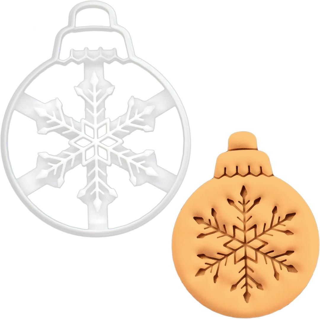 BAKERLOGY Snowflake Bauble Cookie Cutter - Merry Christmas cookies - Detailed Biscuit Cutter Design for Baking and Crafts, ideal on fondant, dough, clay