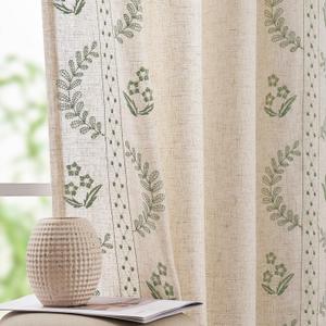 jinchan Belrose Linen Curtains for Bedroom Floral Curtains 63 Inch Length Linen Blend Sage Green Embroidered Drapes Farmhouse Flower Patterned Drapes for Living Room Window Treatments Set 2 Panels