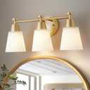 Milk Glass Bathroom Vanity Light Over Mirror, 3 Light Brushed Gold Stainless Steel Wall Mount Modern Vanity Light Fixture with Frosted Glass for Bathroom