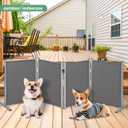 RANTILA 4 Panel Indoor Foldable Dog Fence Freestanding Dog Gate for Stairs, Hallways, or Doorways for Small Dogs- 68 X 24 Inch, Grey, Need Assembly