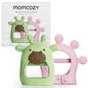 Momcozy Baby Teether Toys | Food Grade Silicone Teething Relief 0-6 Months | Essential Toy 6-12 Months | Green and Pink