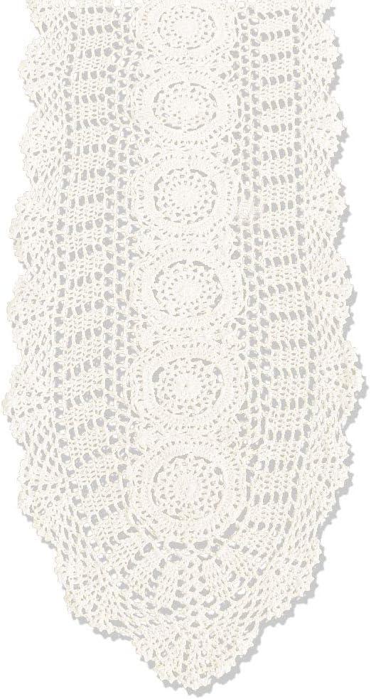 KEPSWET 100% Cotton Handmade Crochet Lace Oval Table Runner Beige 12x48 Inch