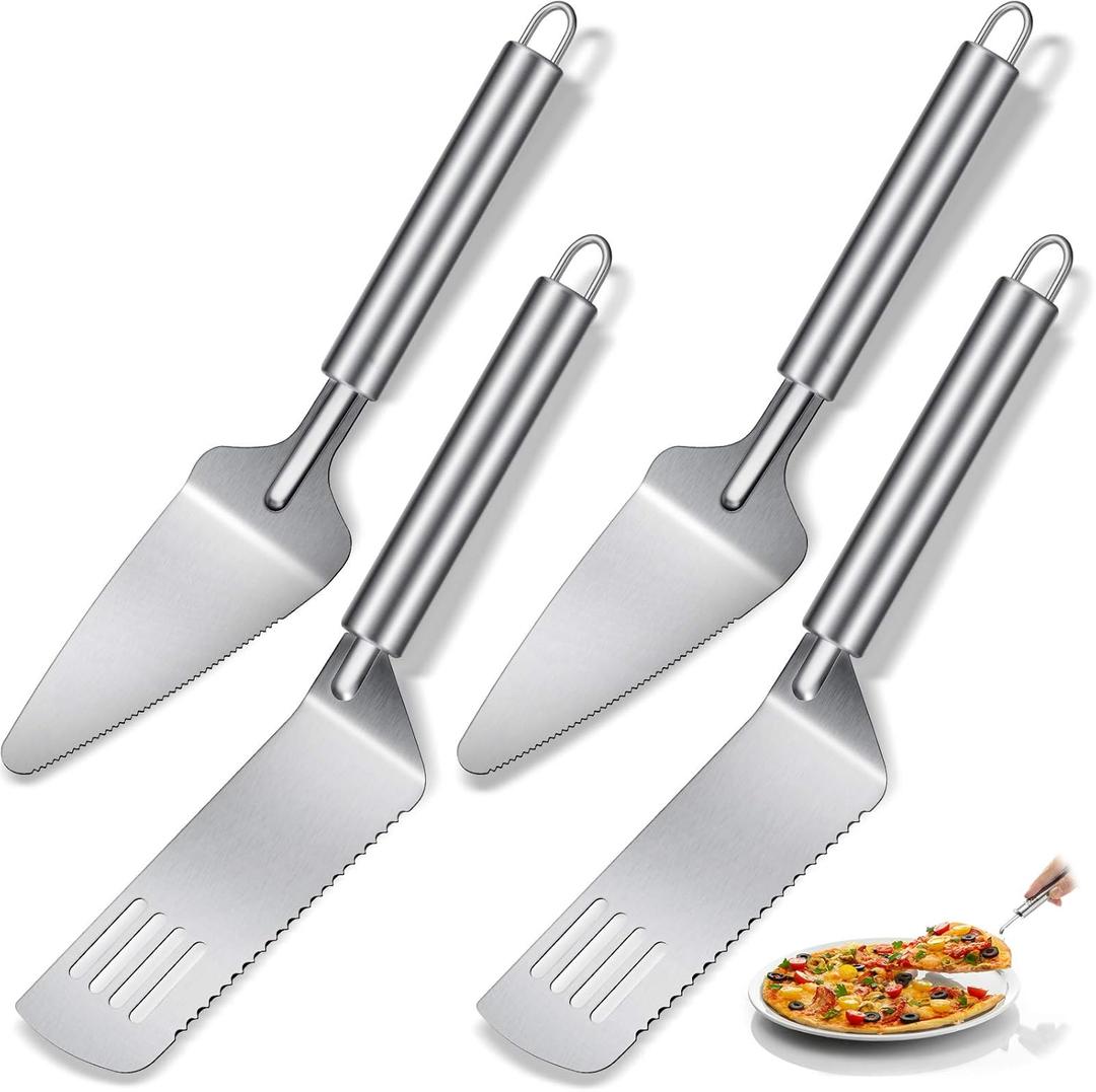 4 Pieces Pie Server Set Stainless Steel Pie Spatula Serrated Cake Cutter with Comfortable Handle, Easy to Grip for Cutting and Serving Desserts Brownies Pizza and Cake