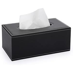 Sumnacon Tissue Box Cover Rectangle Leather Tissue Box Stylish Tissue Box Holder with Magnetic Bottom, Decorative PU Tissue Cover for Bathroom Living Room Bedroom Table Desk Home Office Car, Black