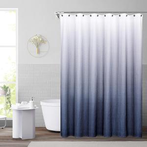 WEST LAKE White and Navy Blue Ombre Waffle Shower Curtain Waterproof Decorative No Hook Bathroom Shower Curtain with Grommet for Hotel Spa Machine Washable Gradient Indigo, 70" Wx72" L